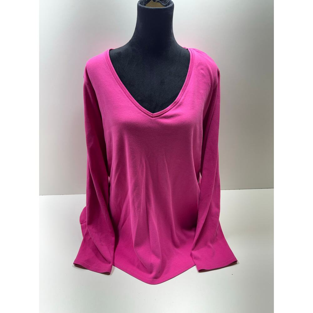 Lane Bryant Women’s Long Sleeve V Neck Tee Shirt Sz 26/28 Barbie Core Pink Pima